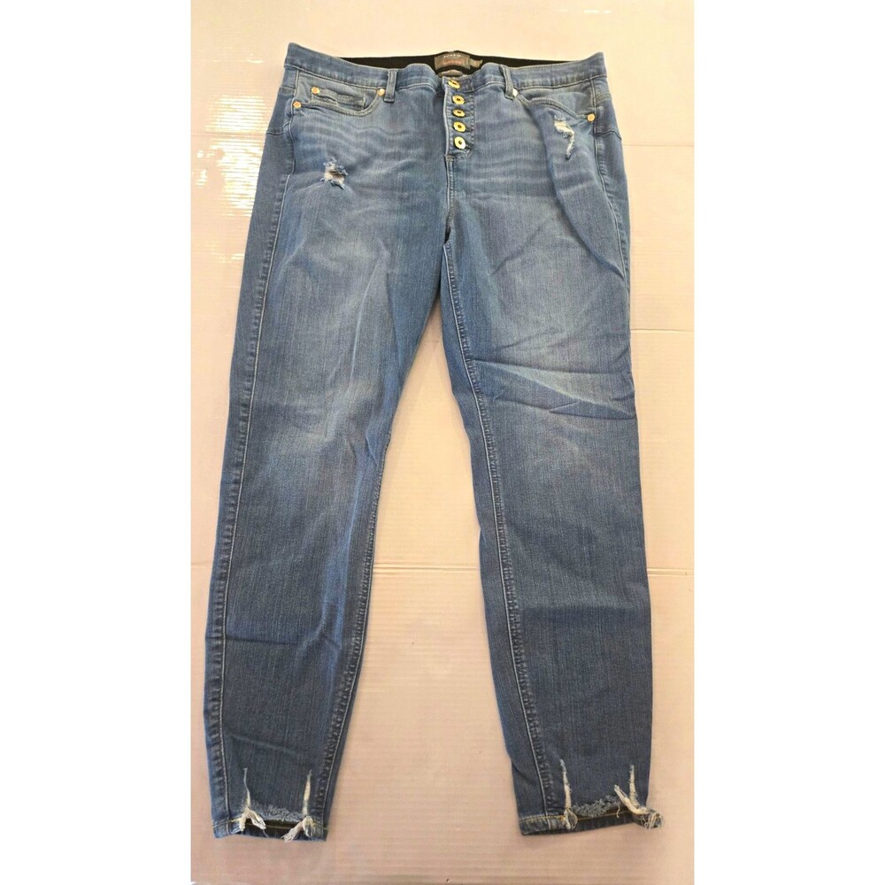 Torrid Women's Plus Skinny Jeans Blue Medium Wash Distressed Premium Stretch